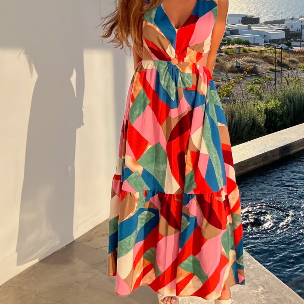 Entro multicolored maxi dress with cutout on side, S